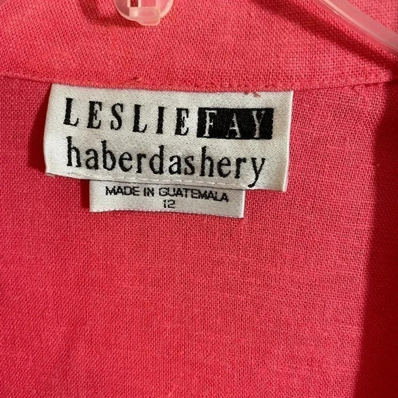 Vintage Leslie Fay Size 12 Coral Linen Blend Blazer Jacket Patch Pockets Relaxed - Picture 3 of 8